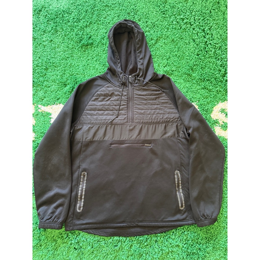 CSG Mens XL Black Quarter Zip Quilted Fleece Hooded Pullover Jacket Reflective